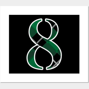 8 Sports Jersey Number Green Black Flannel Posters and Art